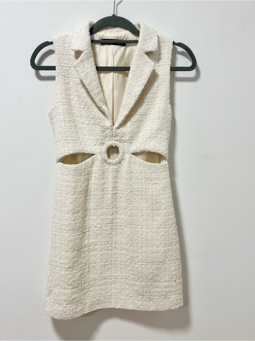 Sleeveless Cream Textured Cutout Dress with Ring Detail
